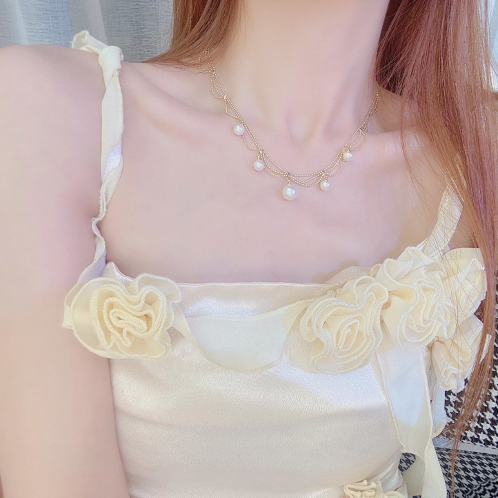 NEW 14K Gold Plated Layered Pearl Necklace - Picture 4 of 7